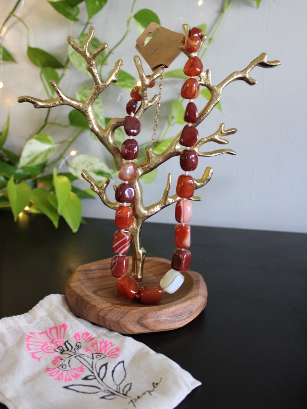 Free People Red Agate Gemstone Statement Necklace
